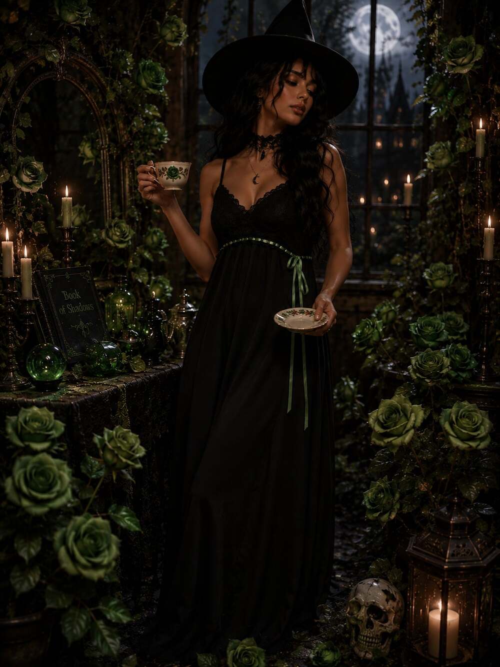 Cacique Black green lace sheer lingerie Nighty womens Sz.14/16
